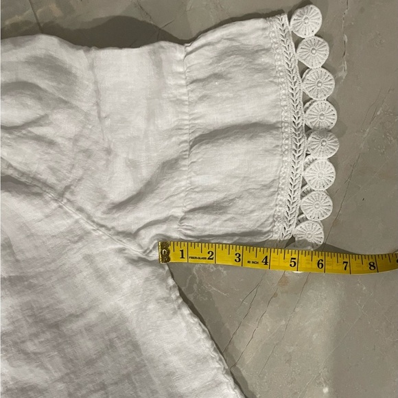 Terzo Millennio Women’s Top Medium White Off Shoulder Short Linen Short Sleeve - Picture 5 of 9